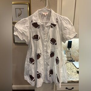 White Puff Sleeve Top with Brown Accents